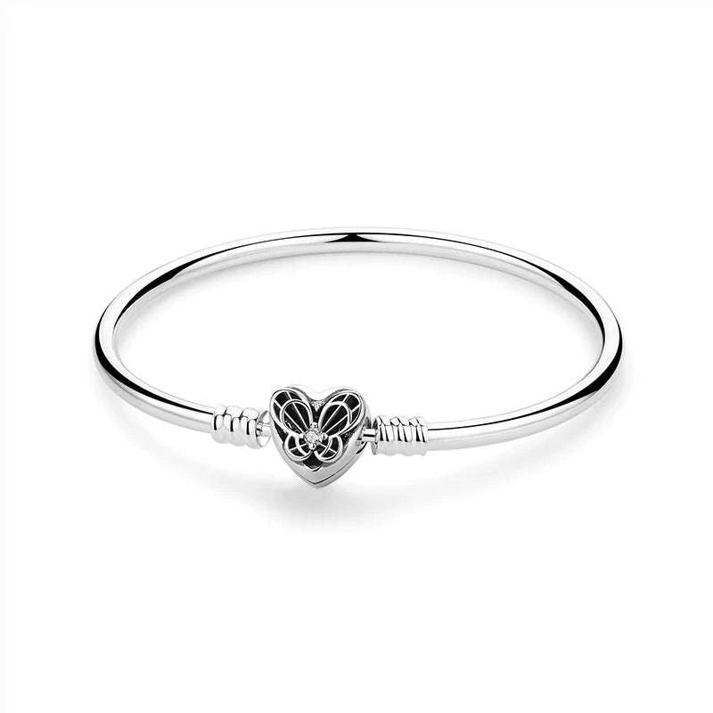 Original 925 Sterling Silver Bracelet with Heart Charms-20 / 17cm