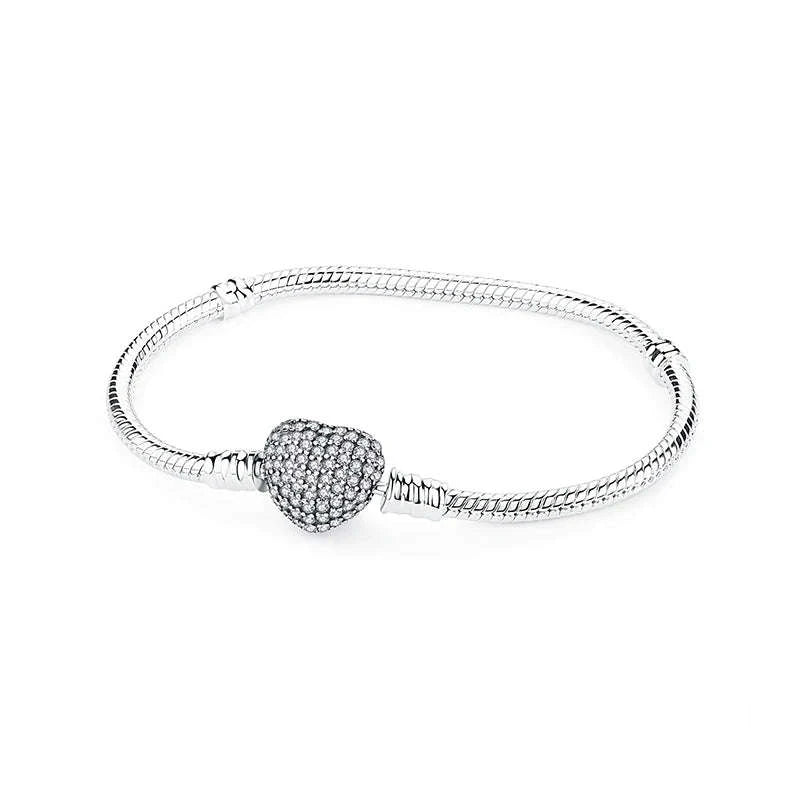 Original 925 Sterling Silver Bracelet with Heart Charms-20 / 17cm