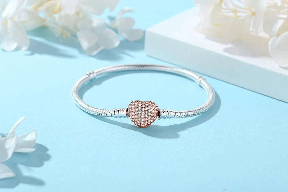 Original 925 Sterling Silver Bracelet with Heart Charms-20 / 17cm