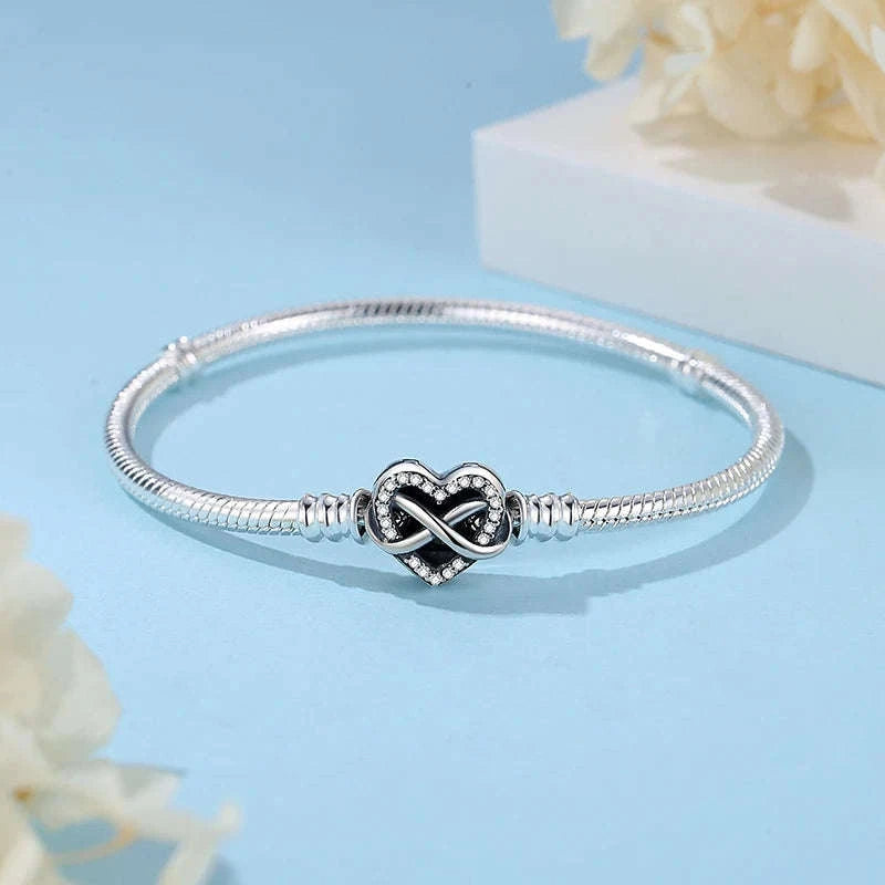 Original 925 Sterling Silver Bracelet with Heart Charms-20 / 17cm