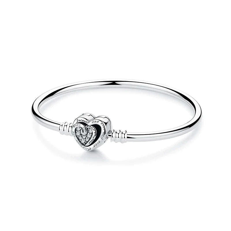 Original 925 Sterling Silver Bracelet with Heart Charms-20 / 17cm