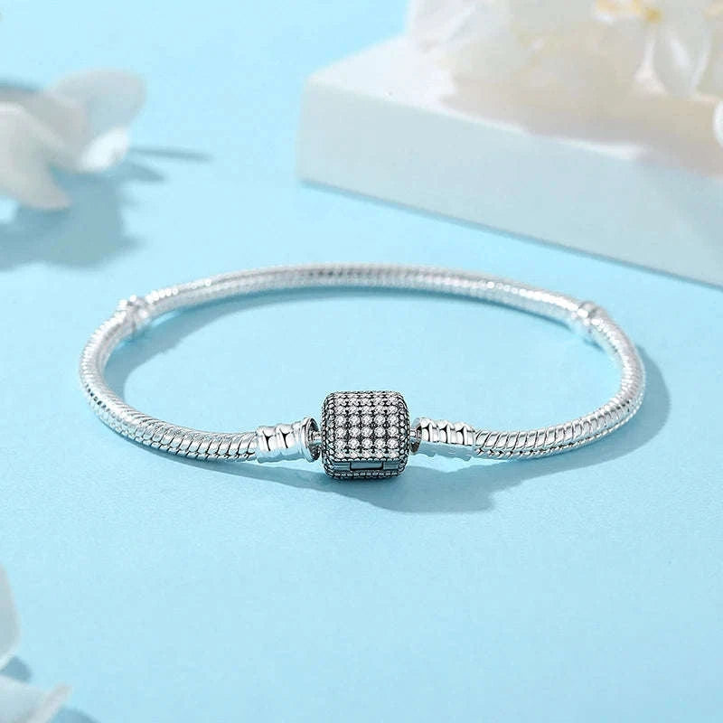 Original 925 Sterling Silver Bracelet with Heart Charms-20 / 17cm