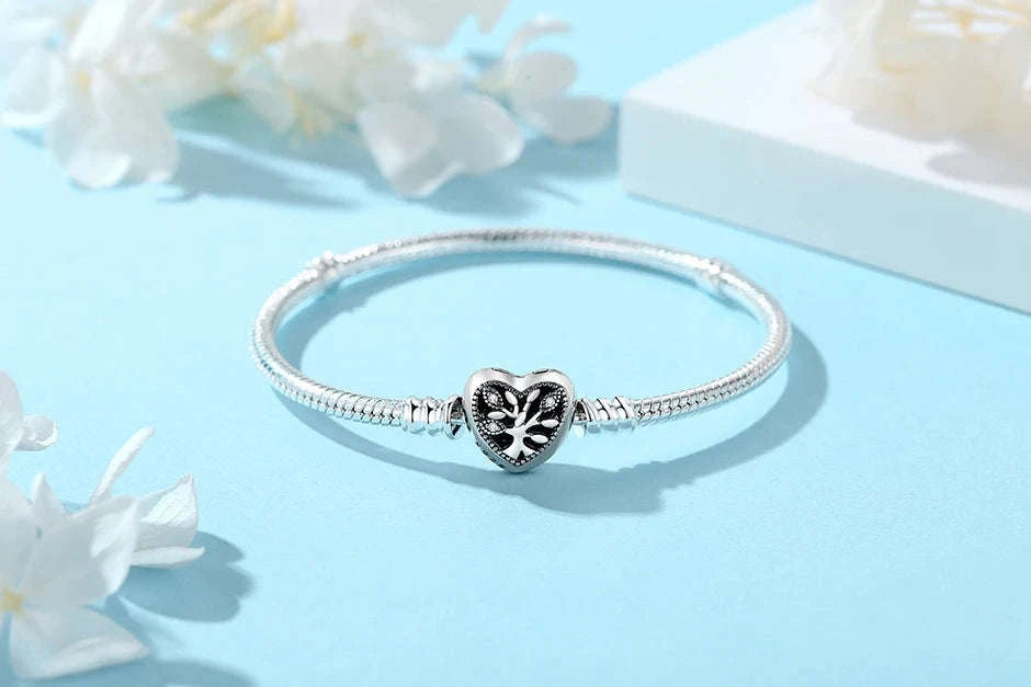 Original 925 Sterling Silver Bracelet with Heart Charms-20 / 17cm