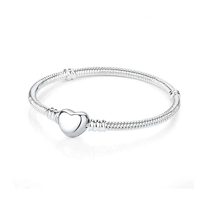 Original 925 Sterling Silver Bracelet with Heart Charms-20 / 17cm