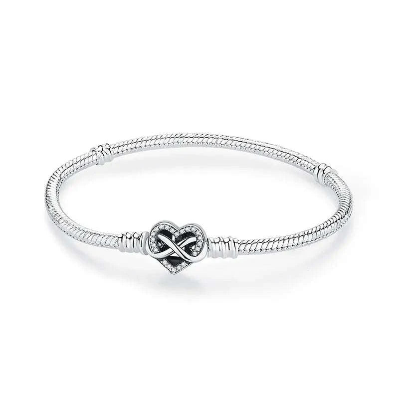 Original 925 Sterling Silver Bracelet with Heart Charms-20 / 17cm