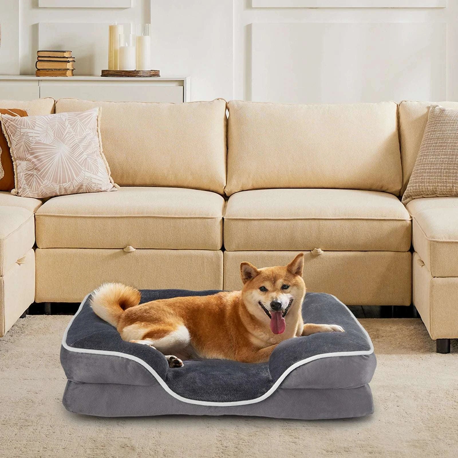 Orthopedic Memory Foam Dog Bed with Washable Cover & Non-Slip Base-
