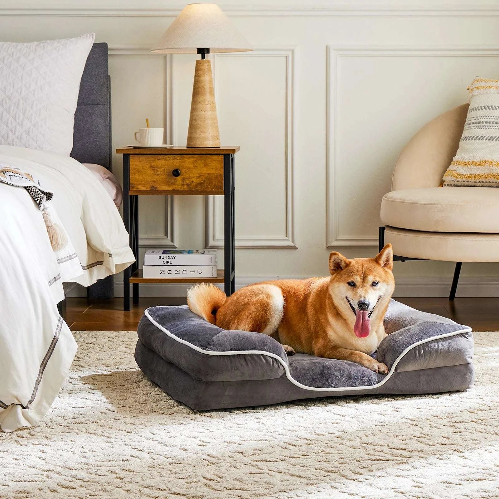 Orthopedic Memory Foam Dog Bed with Washable Cover & Non-Slip Base-