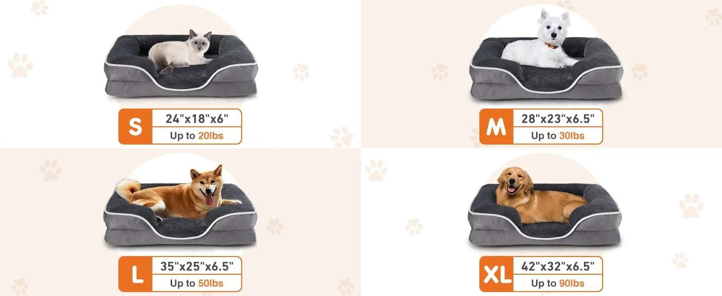 Orthopedic Memory Foam Dog Bed with Washable Cover & Non-Slip Base-