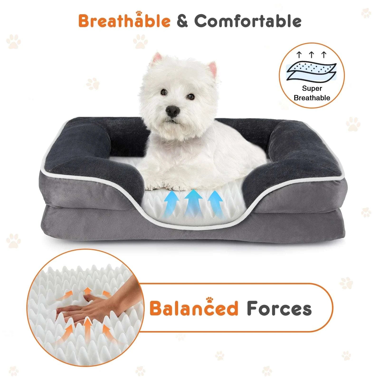 Orthopedic Memory Foam Dog Bed with Washable Cover & Non-Slip Base-