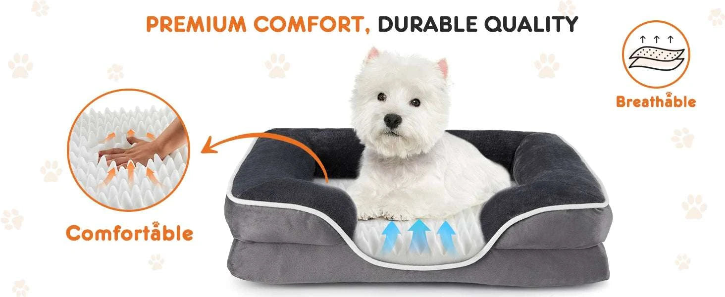 Orthopedic Memory Foam Dog Bed with Washable Cover & Non-Slip Base-