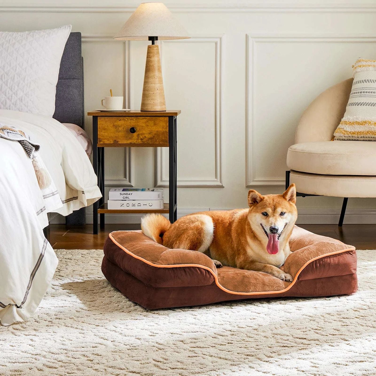 Orthopedic Memory Foam Dog Bed with Washable Cover & Non-Slip Base-