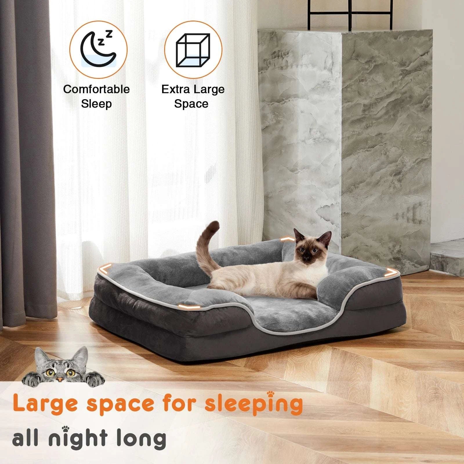 Orthopedic Memory Foam Dog Bed with Washable Cover & Non-Slip Base-