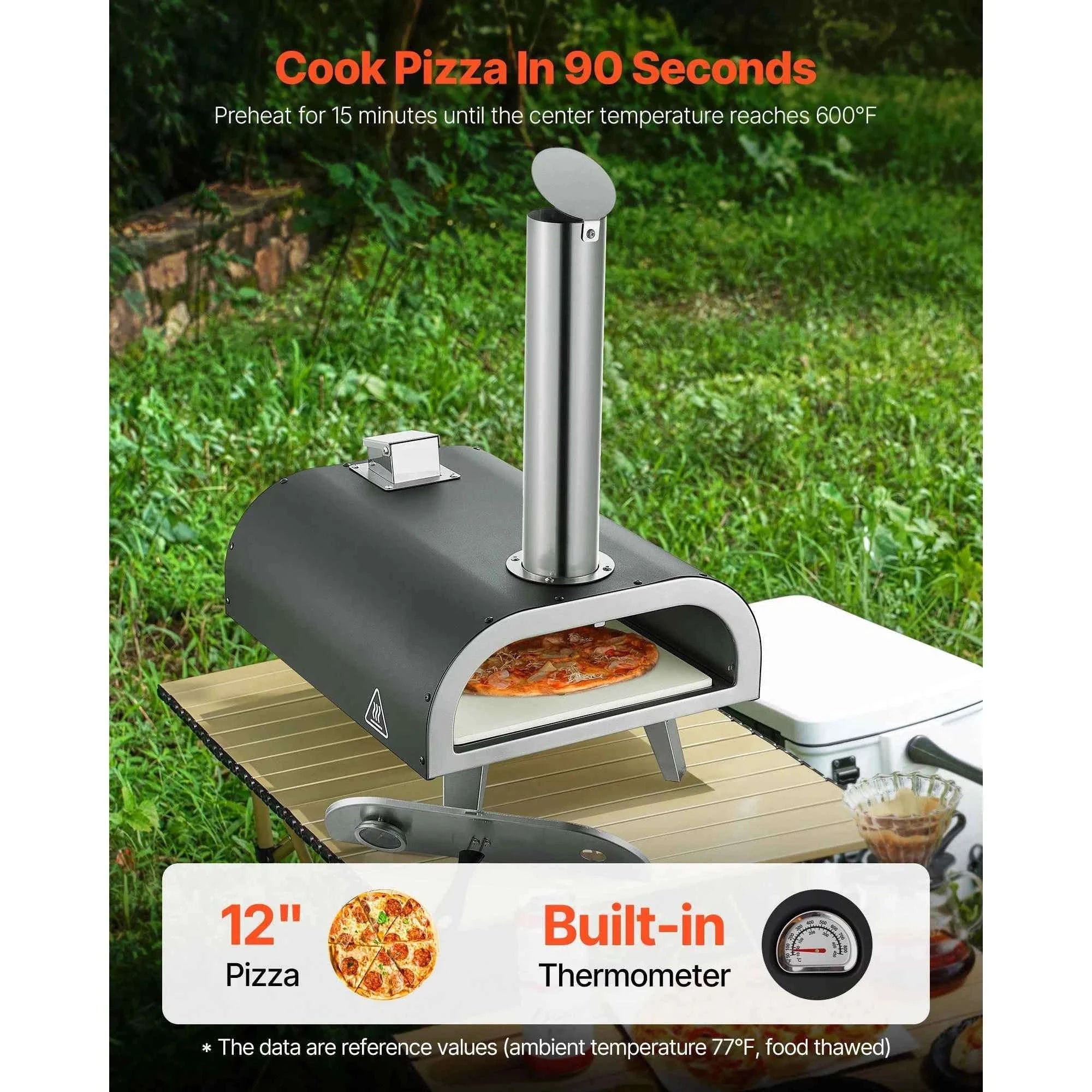 Outdoor 12-Inch Wood Pellet Pizza Oven with Thermometer-12in / United States