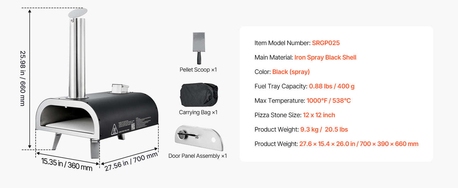 Outdoor 12-Inch Wood Pellet Pizza Oven with Thermometer-12in / United States