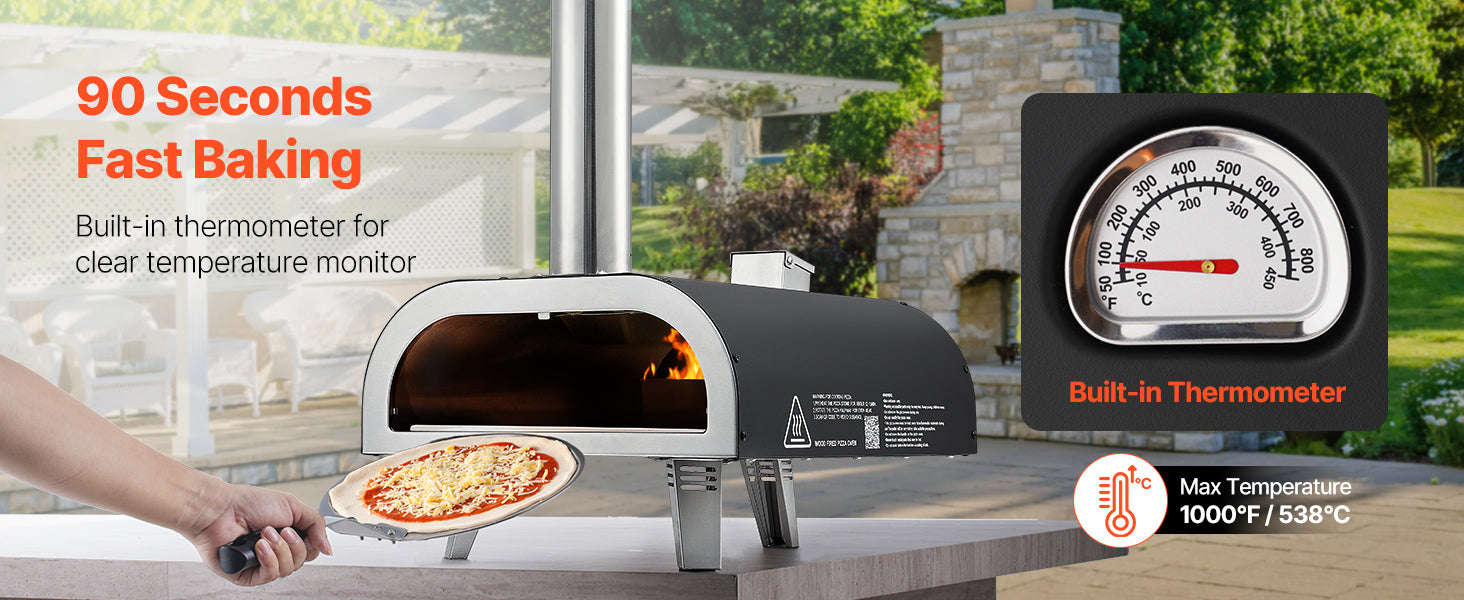 Outdoor 12-Inch Wood Pellet Pizza Oven with Thermometer-12in / United States