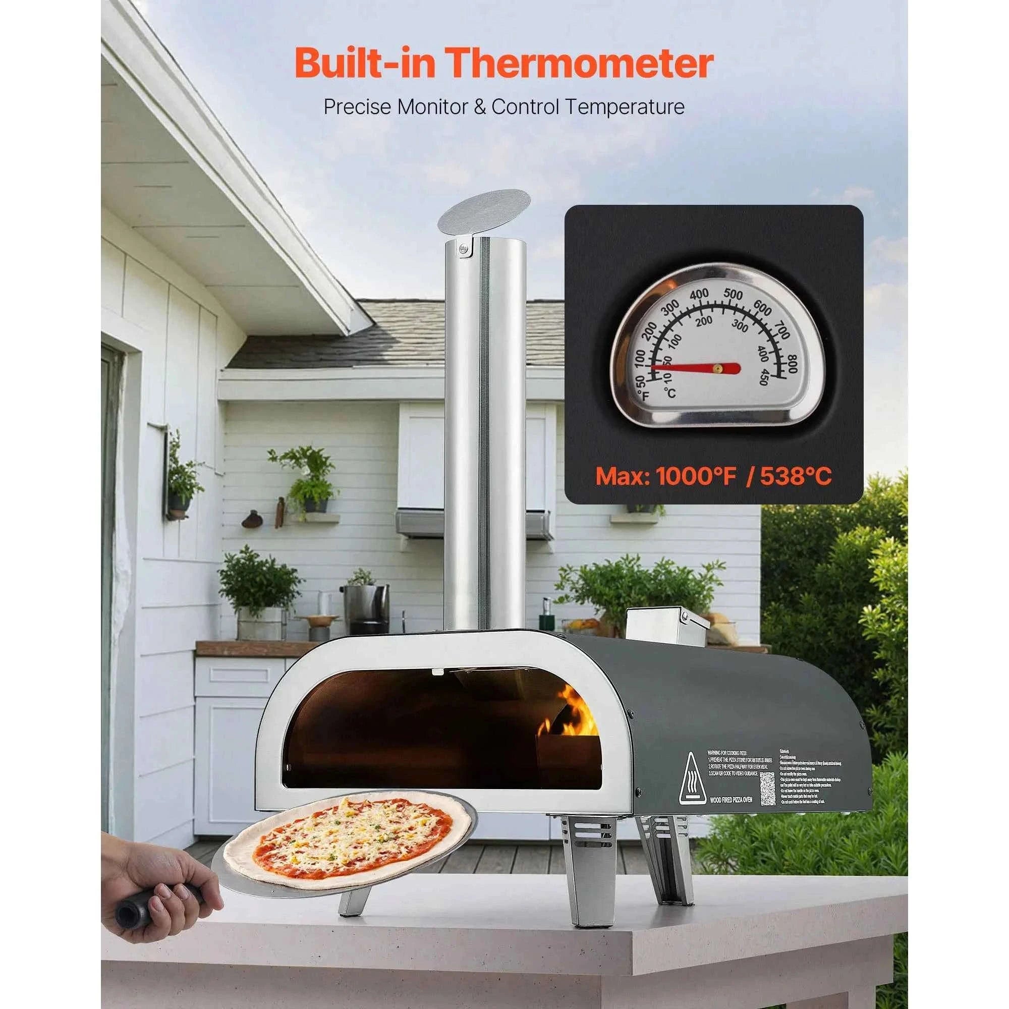 Outdoor 12-Inch Wood Pellet Pizza Oven with Thermometer-12in / United States