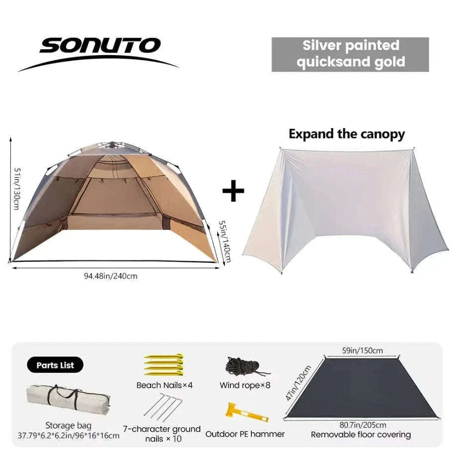 Outdoor 3-4 Person One-Touch Pop Up Camping Tent-Silver Coated Black