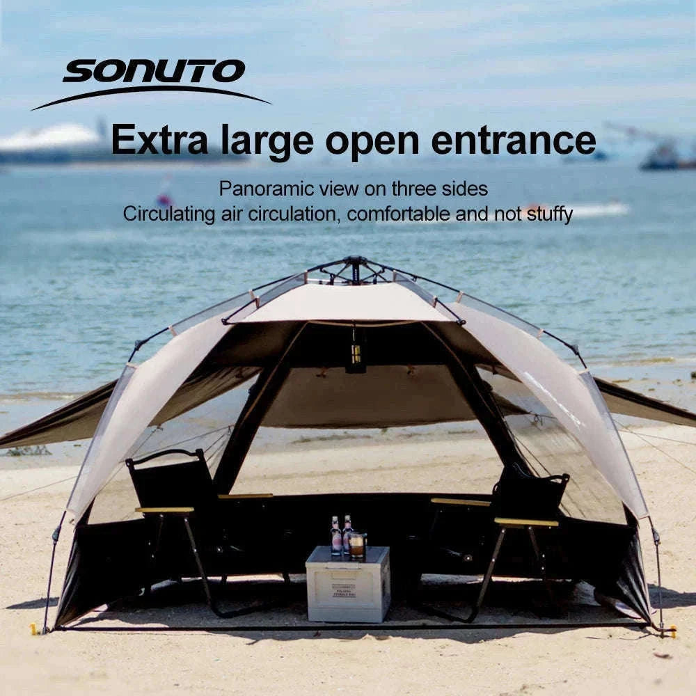 Outdoor 3-4 Person One-Touch Pop Up Camping Tent-Silver Coated Black