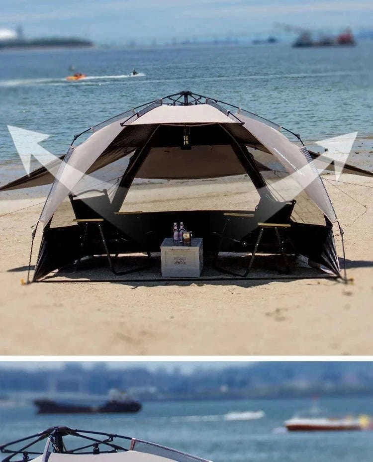 Outdoor 3-4 Person One-Touch Pop Up Camping Tent-Silver Coated Black