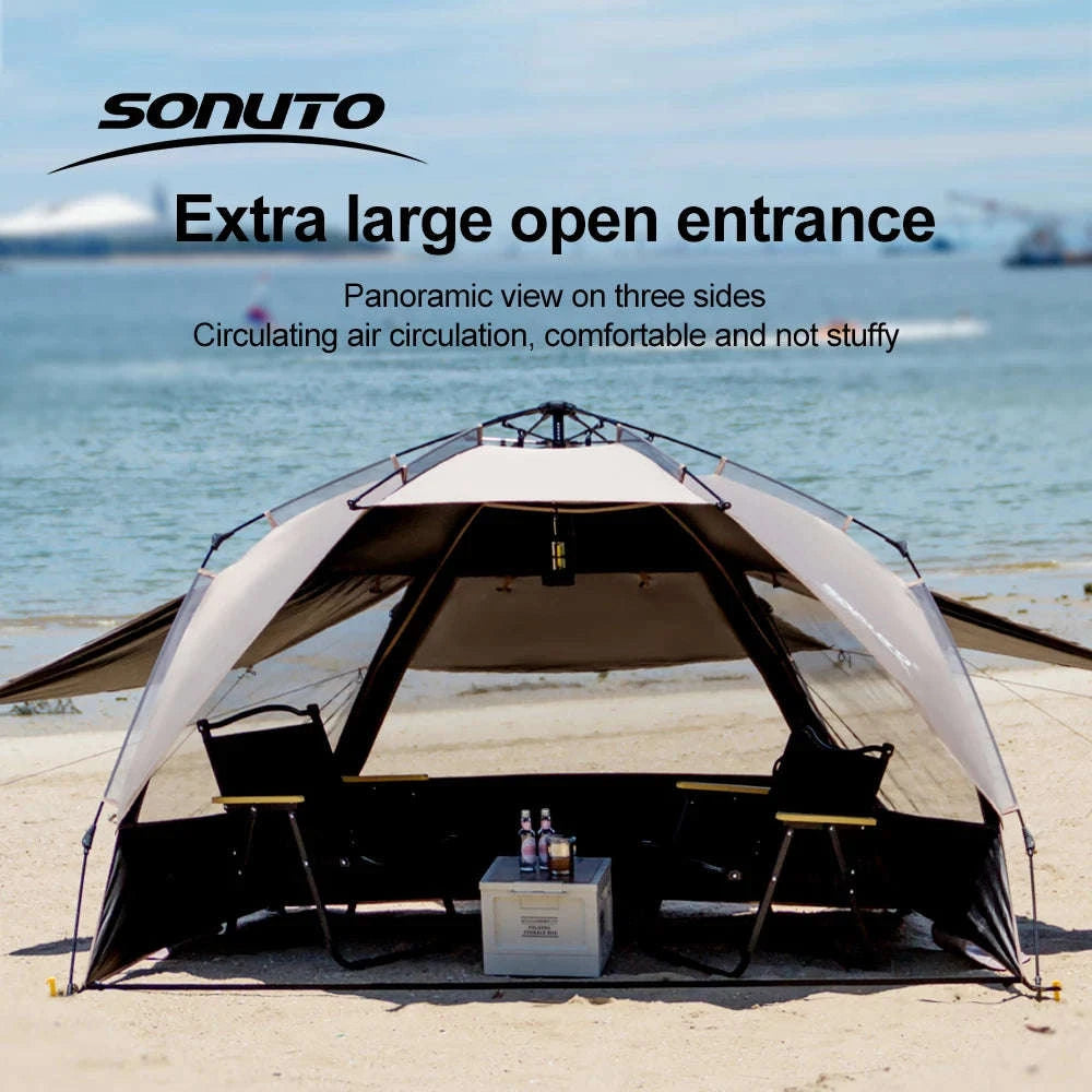 Outdoor 3-4 Person One-Touch Pop Up Camping Tent-Silver Coated Black