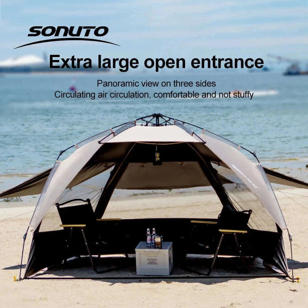 Outdoor 3-4 Person One-Touch Pop Up Camping Tent-Silver Coated Black