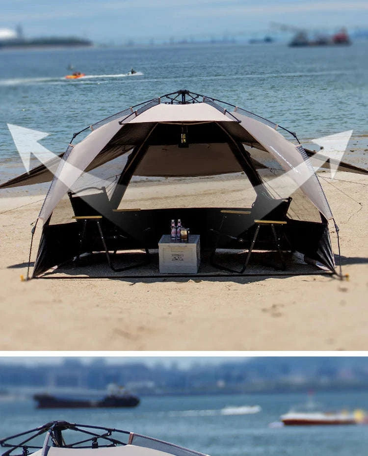 Outdoor 3-4 Person One-Touch Pop Up Camping Tent-Silver Coated Black