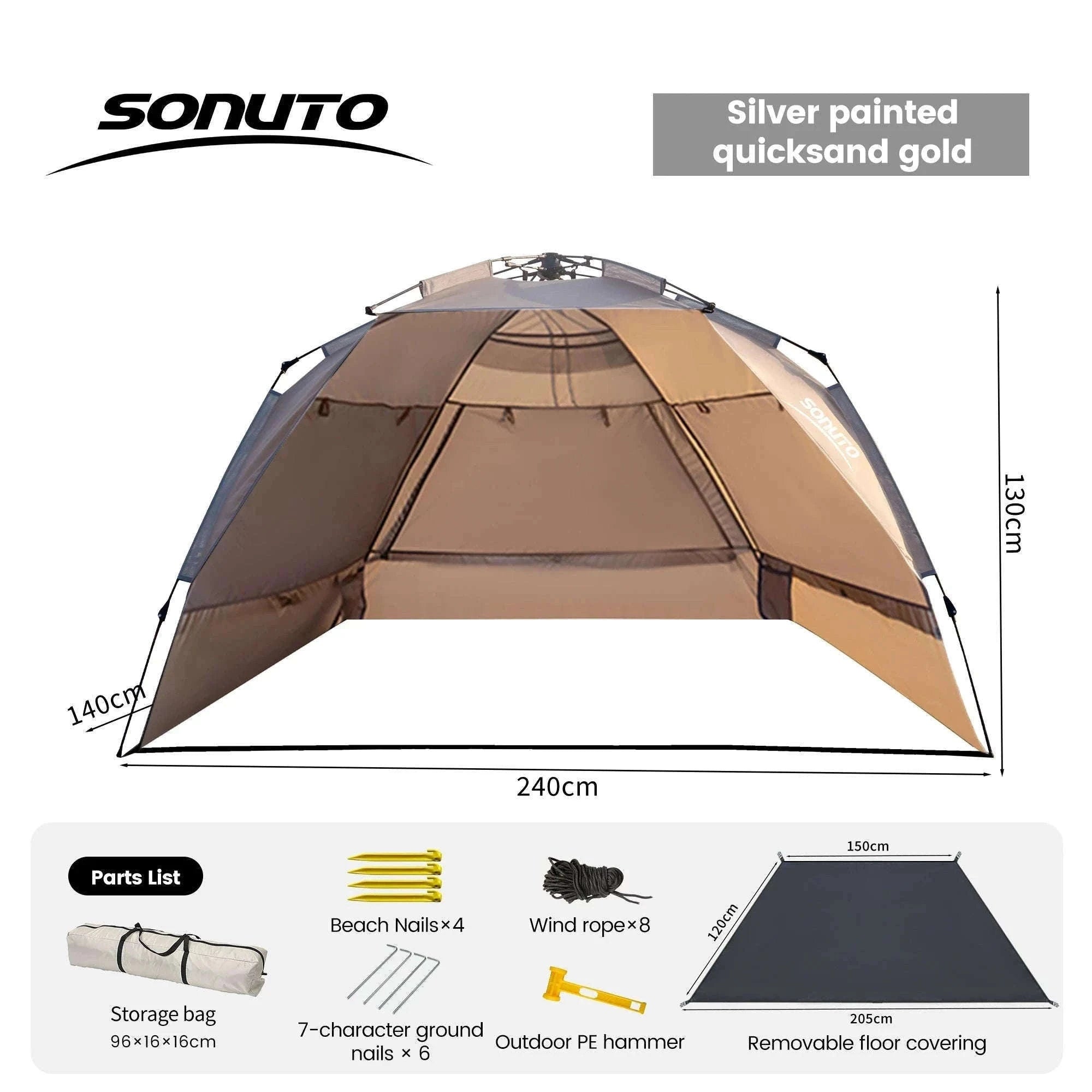 Outdoor 3-4 Person One-Touch Pop Up Camping Tent-Silver Coated Black