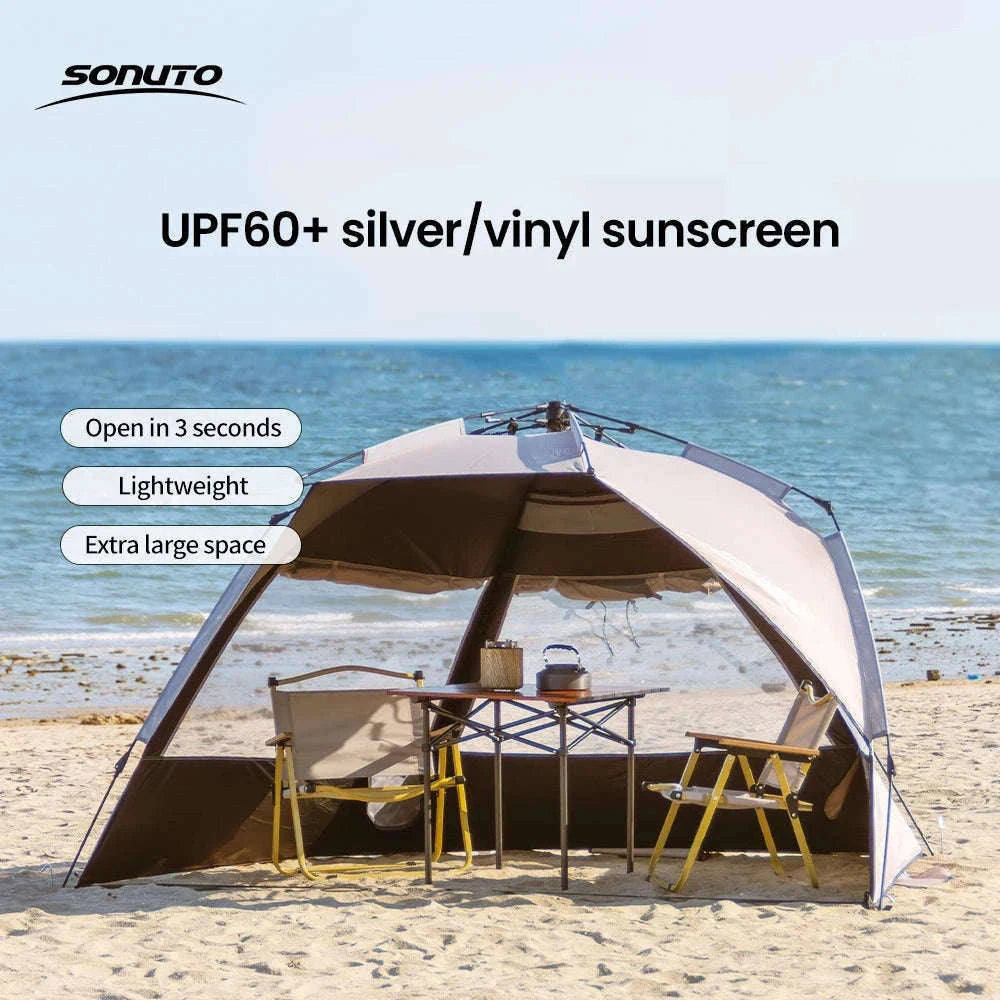 Outdoor 3-4 Person One-Touch Pop Up Camping Tent-Silver Coated Black