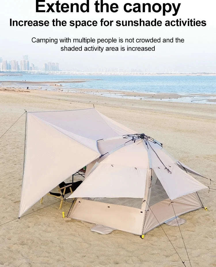 Outdoor 3-4 Person One-Touch Pop Up Camping Tent-Silver Coated Black