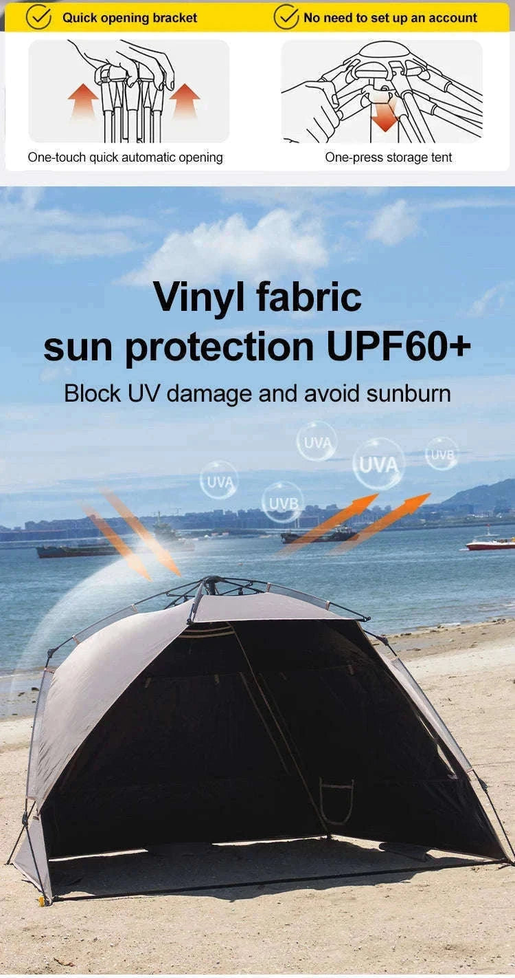 Outdoor 3-4 Person One-Touch Pop Up Camping Tent-Silver Coated Black