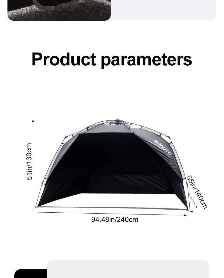 Outdoor 3-4 Person One-Touch Pop Up Camping Tent-Silver Coated Black