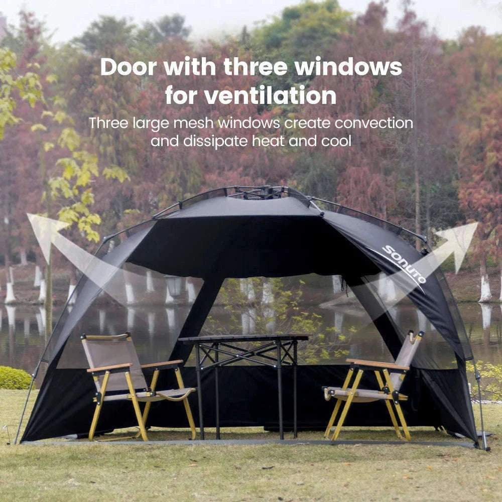 Outdoor 3-4 Person One-Touch Pop Up Camping Tent-Silver Coated Black