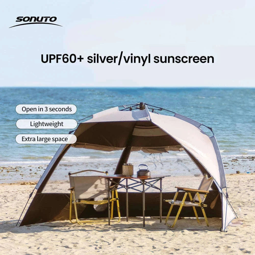 Outdoor 3-4 Person One-Touch Pop Up Camping Tent-Silver Coated Black