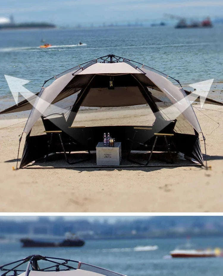 Outdoor 3-4 Person One-Touch Pop Up Camping Tent-Silver Coated Black
