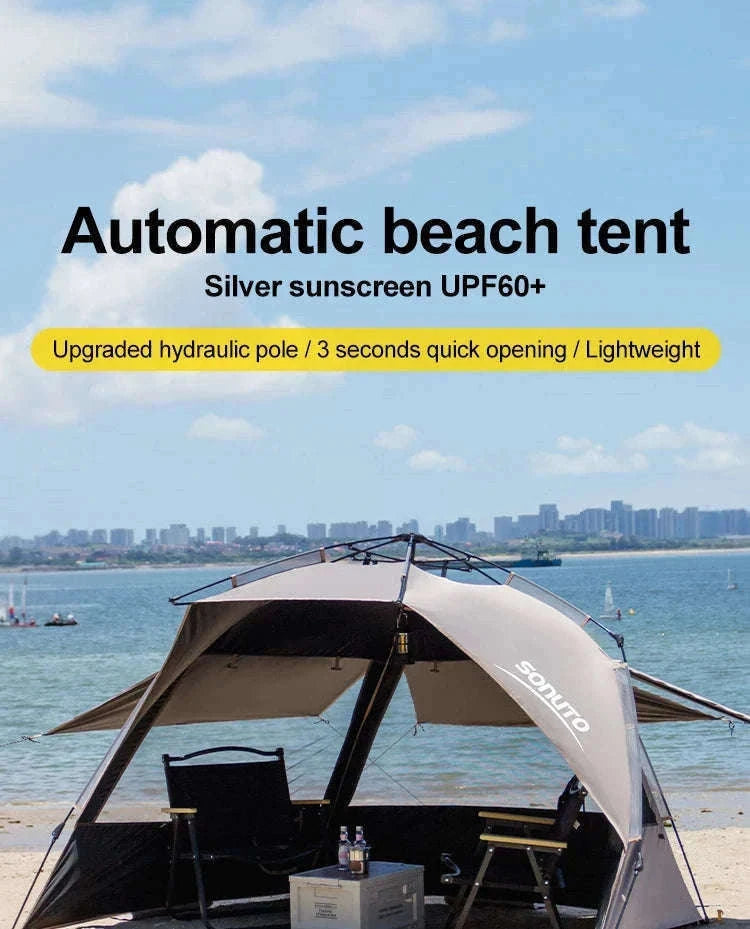 Outdoor 3-4 Person One-Touch Pop Up Camping Tent-Silver Coated Black