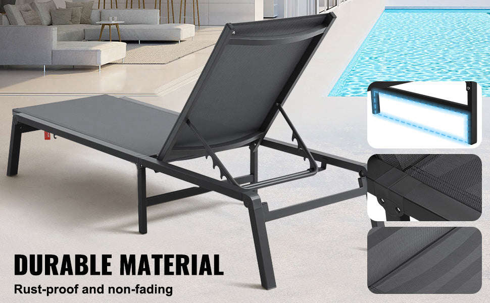 Outdoor Aluminum Folding Chaise Lounge Chair, Dark Grey-Blue 17.64lbs / Poland
