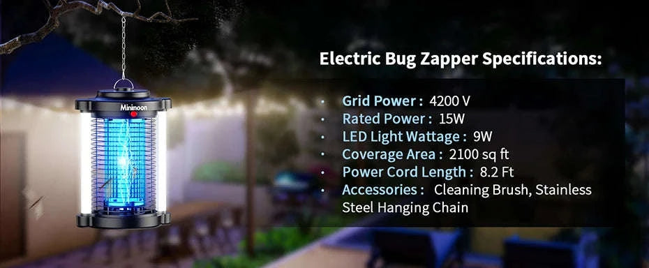 Outdoor Bug Zapper with Dual LED Light 4200V Mosquito Trap-HK-8-US Plug 110V / United States