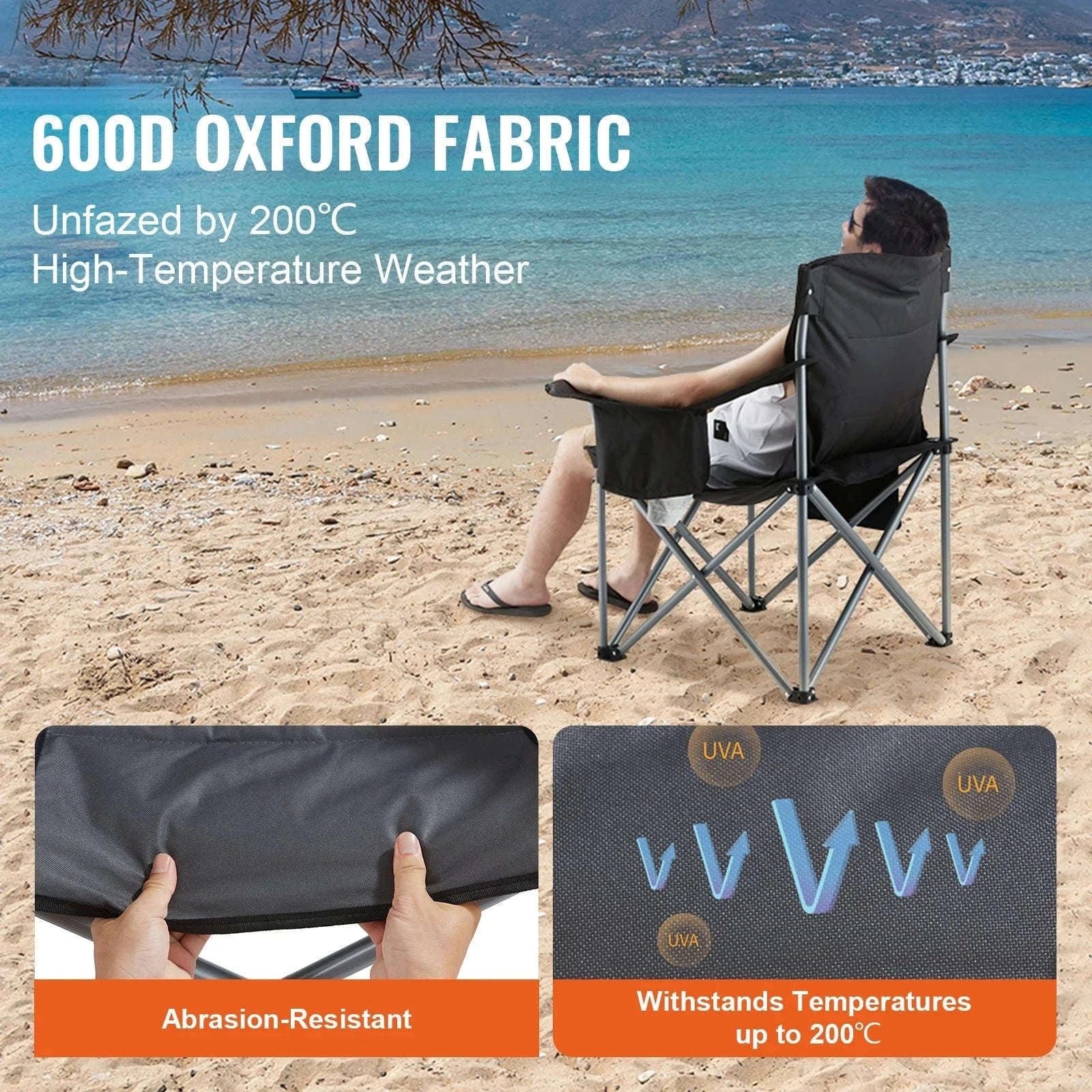 Outdoor Camping Chair 350 lbs Folding Chair with Armrests-france