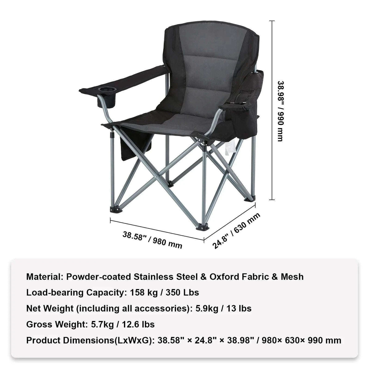 Outdoor Camping Chair 350 lbs Folding Chair with Armrests-france