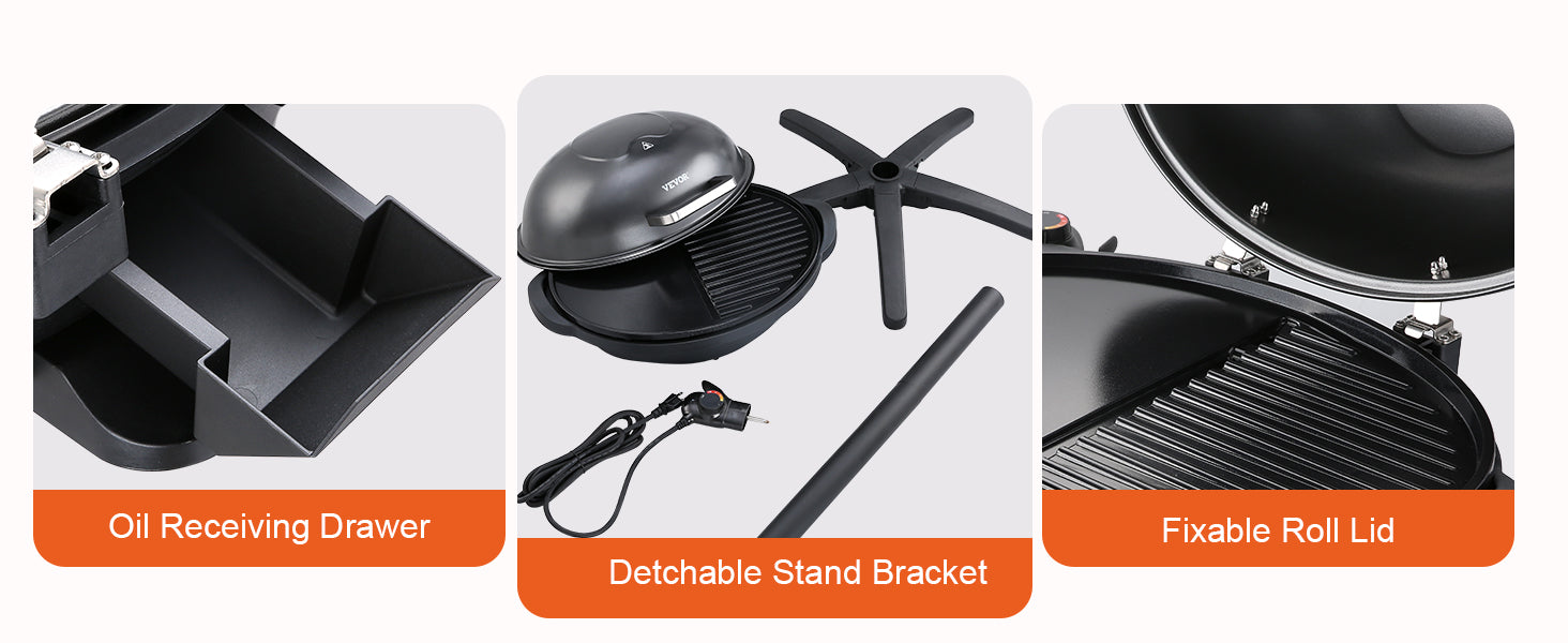 1800W Electric BBQ Grill with 2-Zone Surface for Indoor Outdoor Use