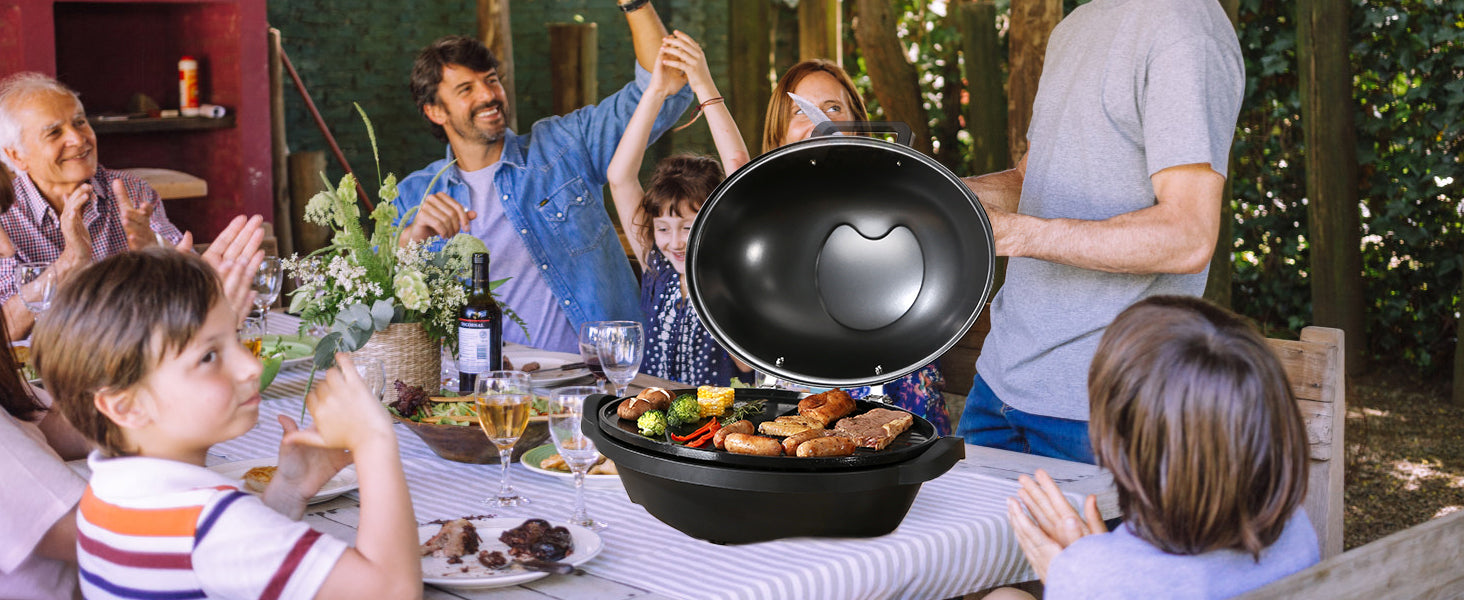 1800W Electric BBQ Grill with 2-Zone Surface for Indoor Outdoor Use