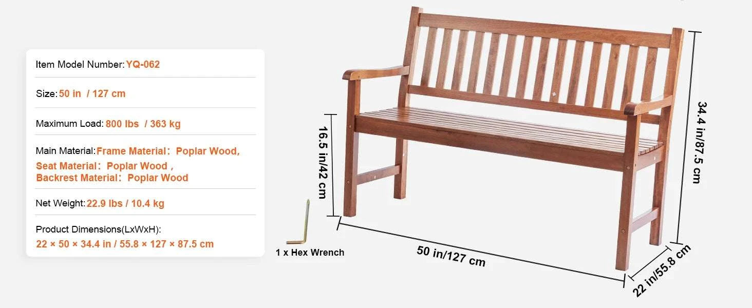 Outdoor Garden Bench with Backrest 480 lb Capacity Patio Seating-Metal C 127cm / france