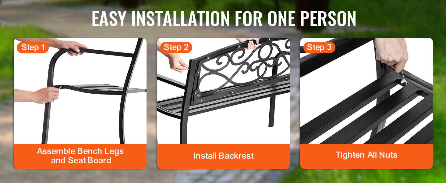 Outdoor Garden Bench with Backrest 480 lb Capacity Patio Seating-Metal C 127cm / france