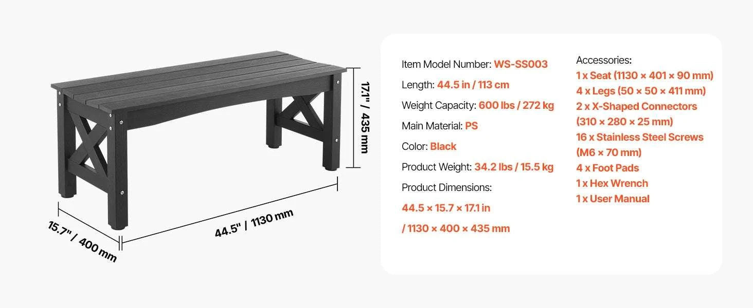 Outdoor Garden Bench with Backrest 480 lb Capacity Patio Seating-Metal C 127cm / france