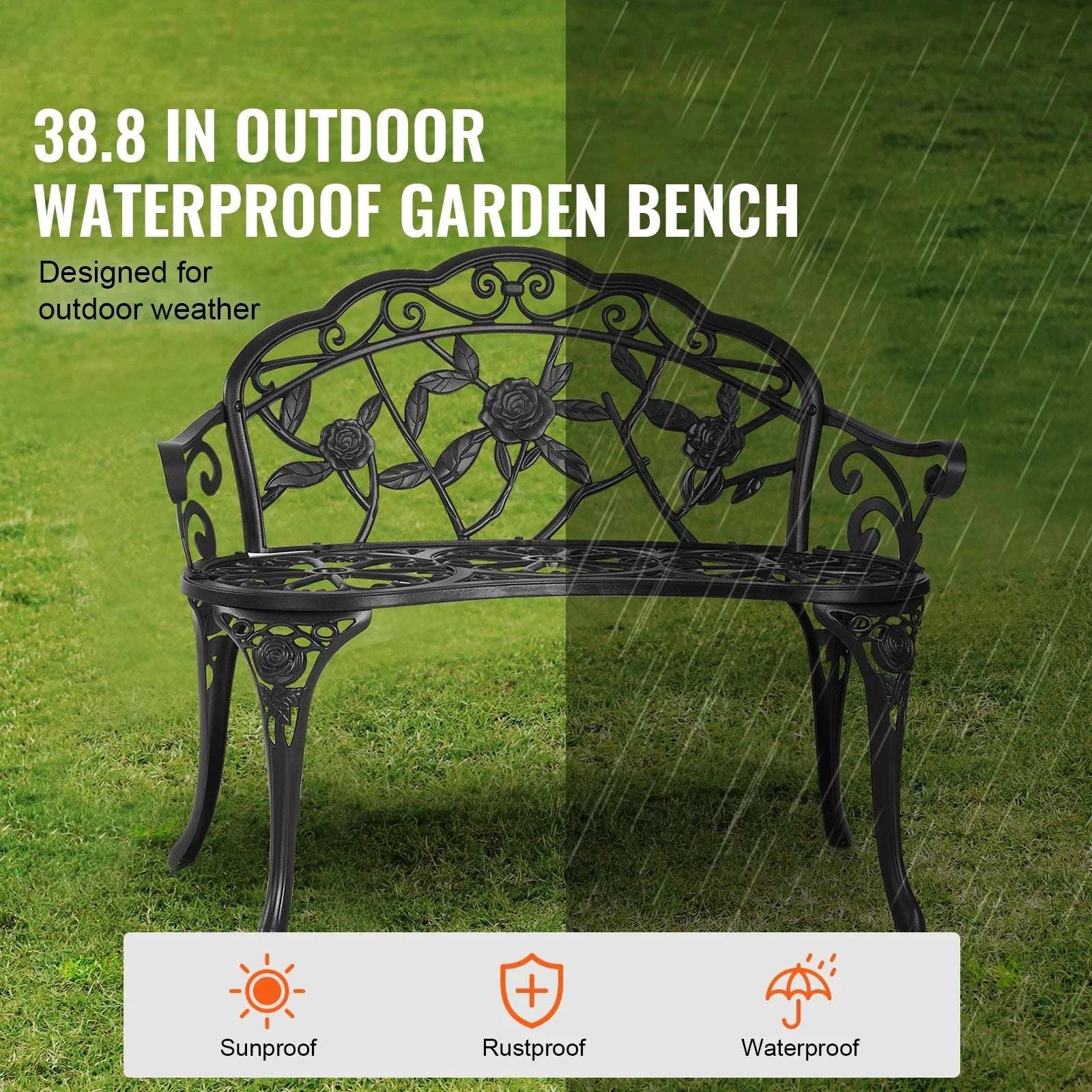 Outdoor Garden Bench with Backrest 480 lb Capacity Patio Seating-Metal C 127cm / france