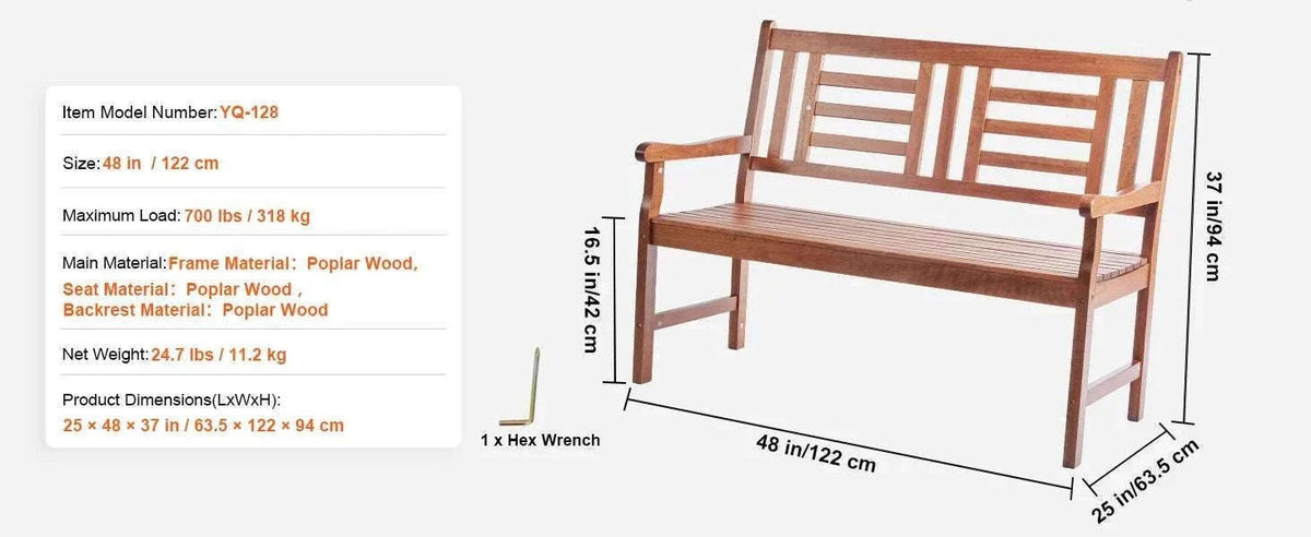 Outdoor Garden Bench with Backrest 480 lb Capacity Patio Seating-Metal C 127cm / france