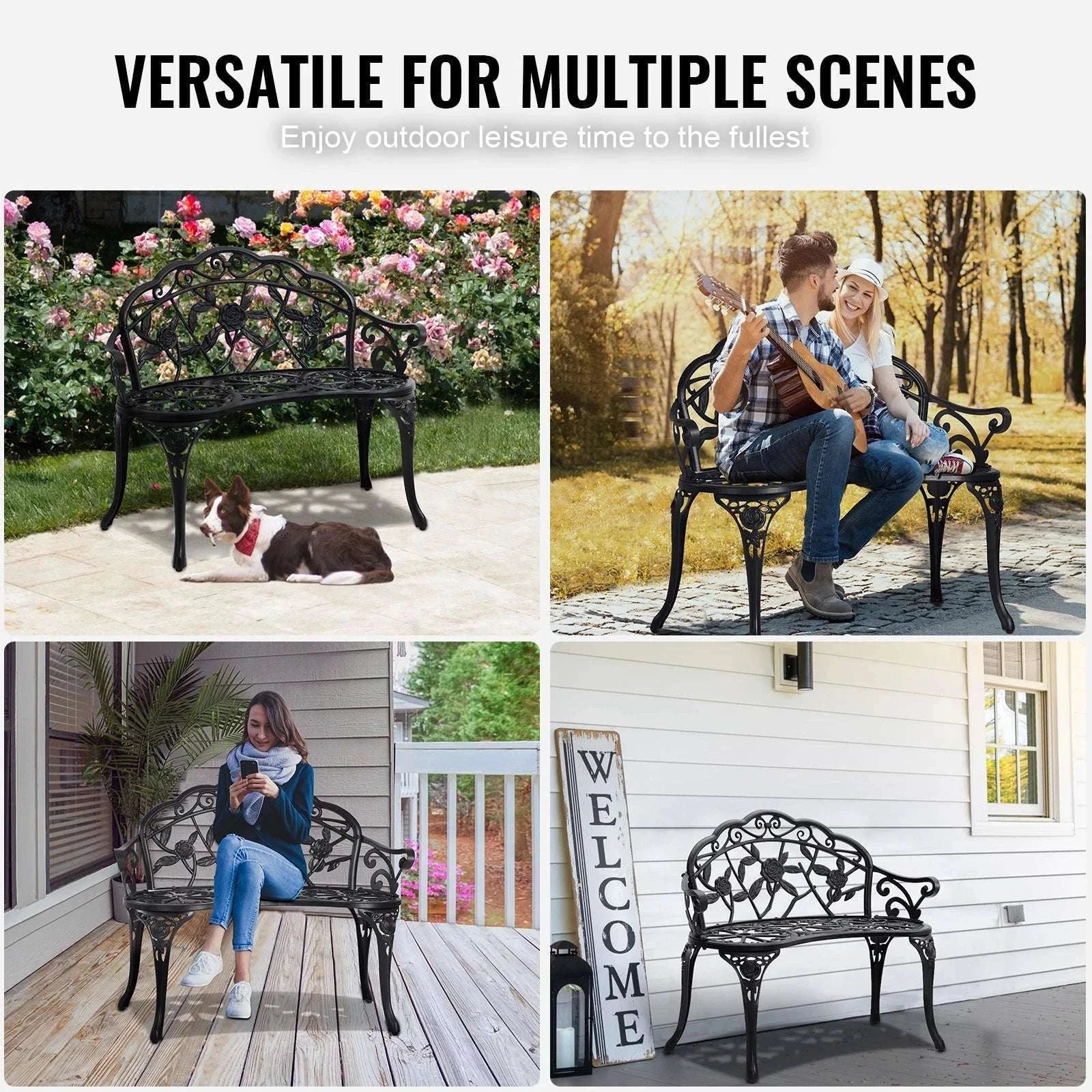 Outdoor Garden Bench with Backrest 480 lb Capacity Patio Seating-Metal C 127cm / france