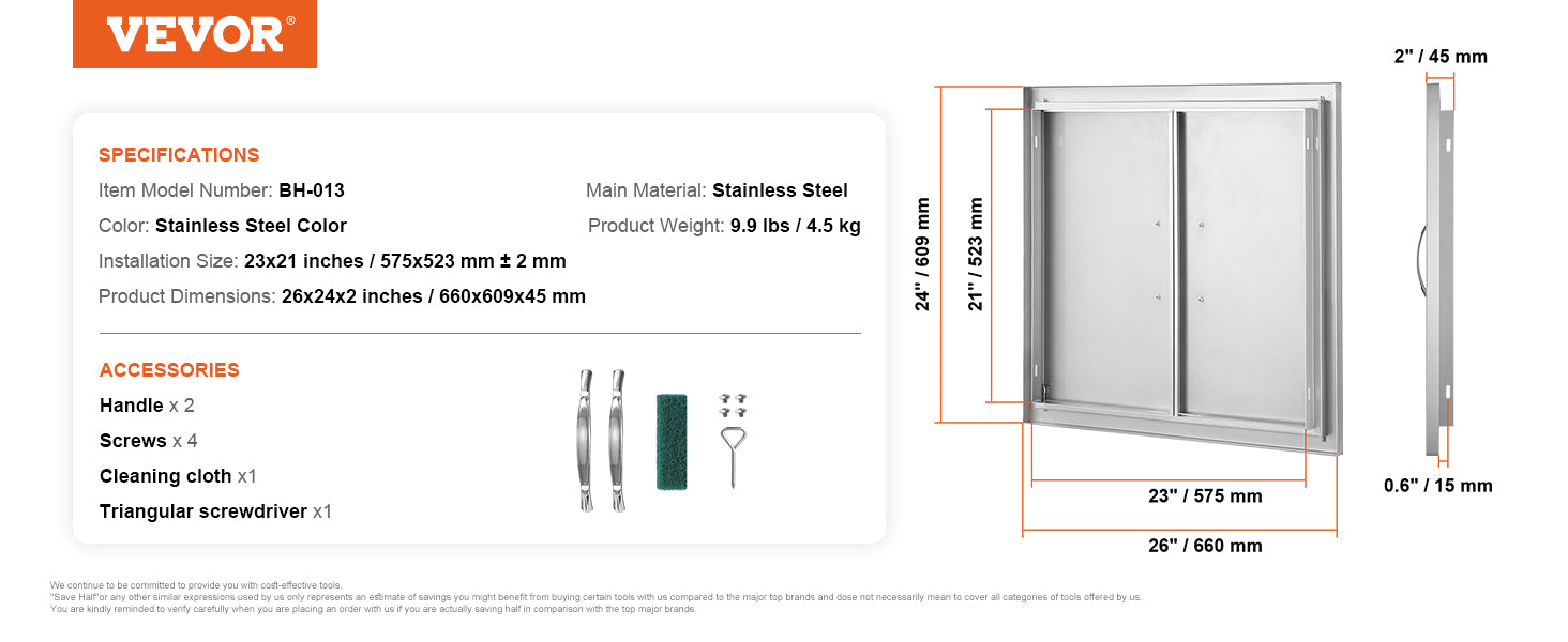 Stainless Steel BBQ Access Door Double Flush Mount Outdoor Cabinet Door