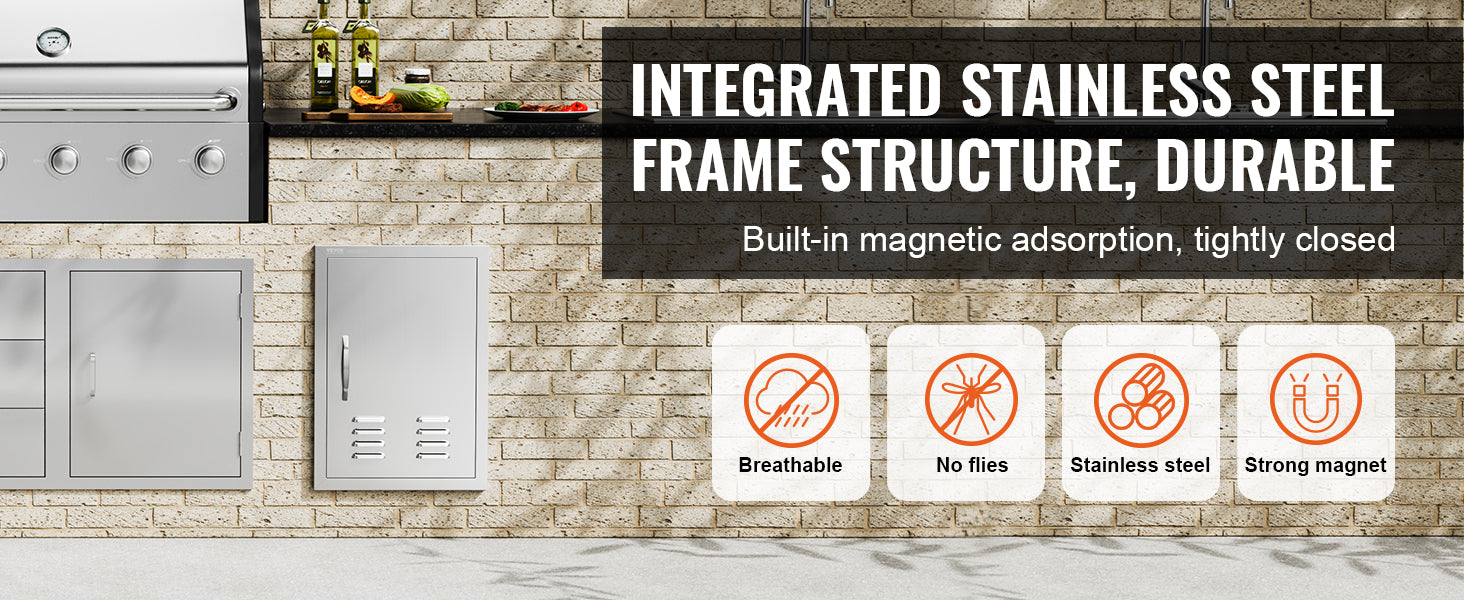 Stainless Steel BBQ Access Door Flush Mount with Reversible Design