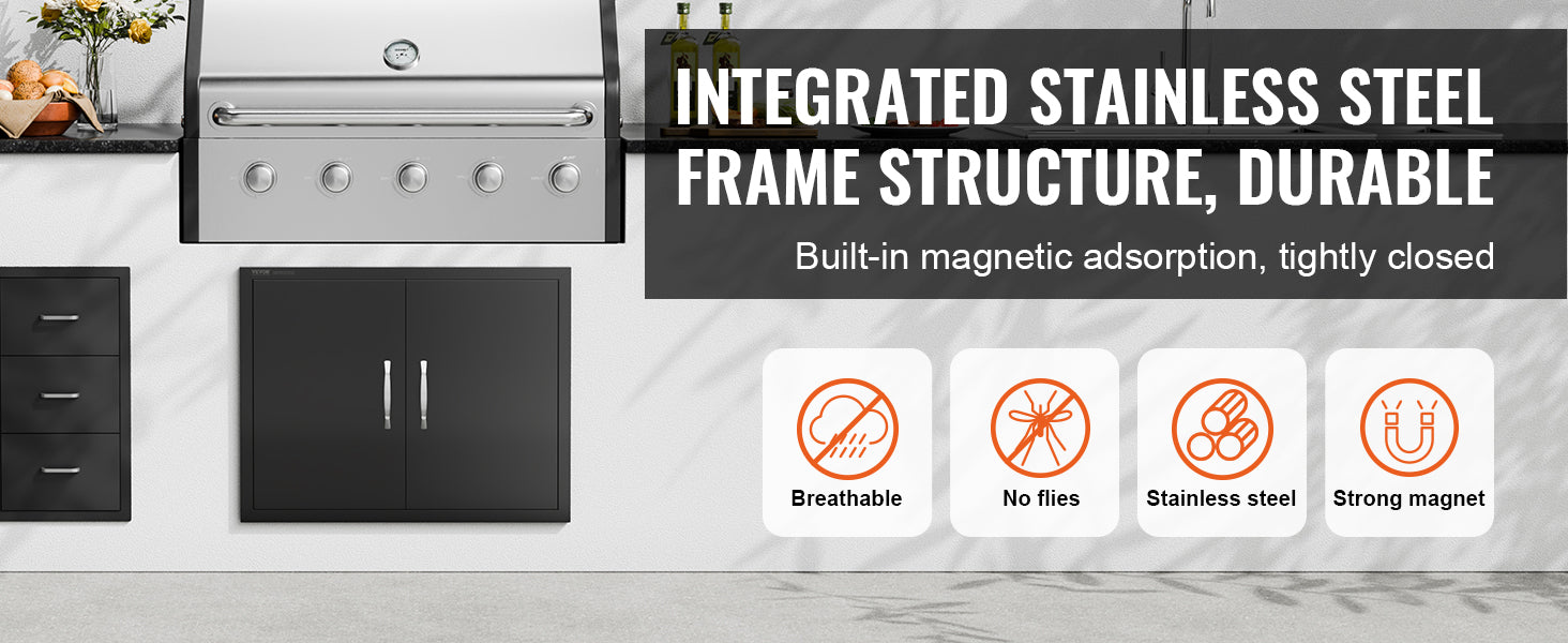Stainless Steel BBQ Access Door Double Flush Mount Outdoor Cabinet Door